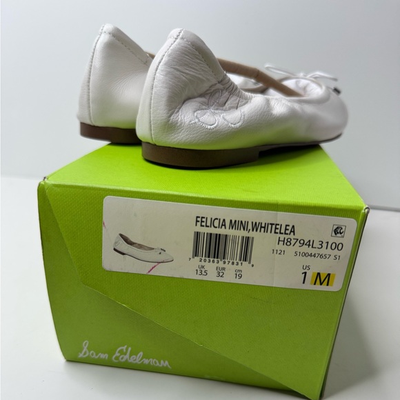 Sam Edelman Little Girls' Felicia Mini Flat Flats in White Leather Size 1 - Picture 4 of 7